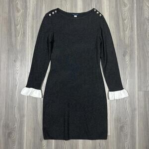 Tommy Hilfiger Women's Gray Knit Long Sleeve Dress with White Ruffle Cuffs